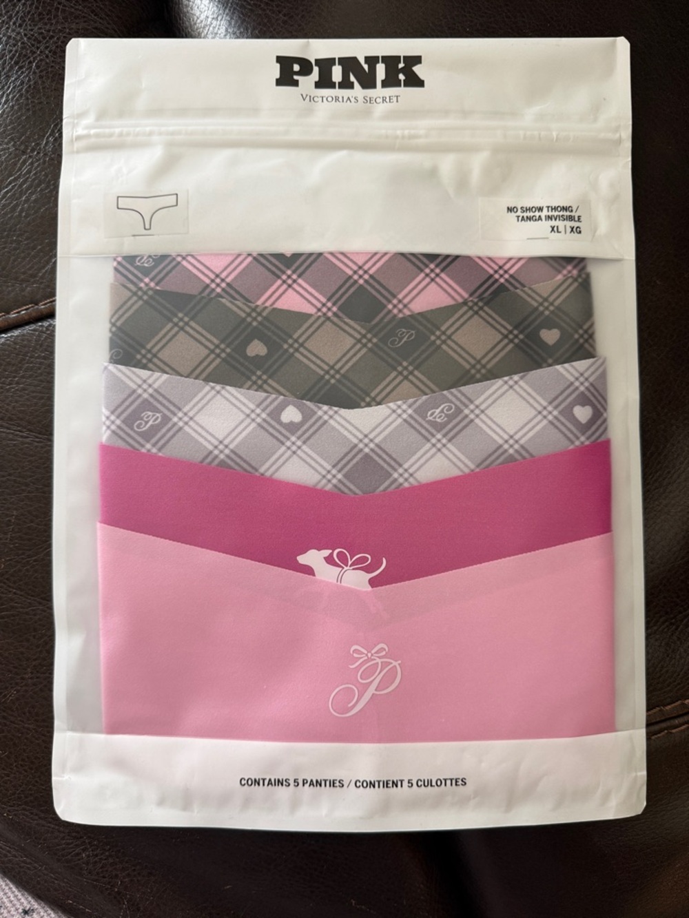 Victoria's Secret PINK XL Plaid and Pink No-Show Thong 5-Pack